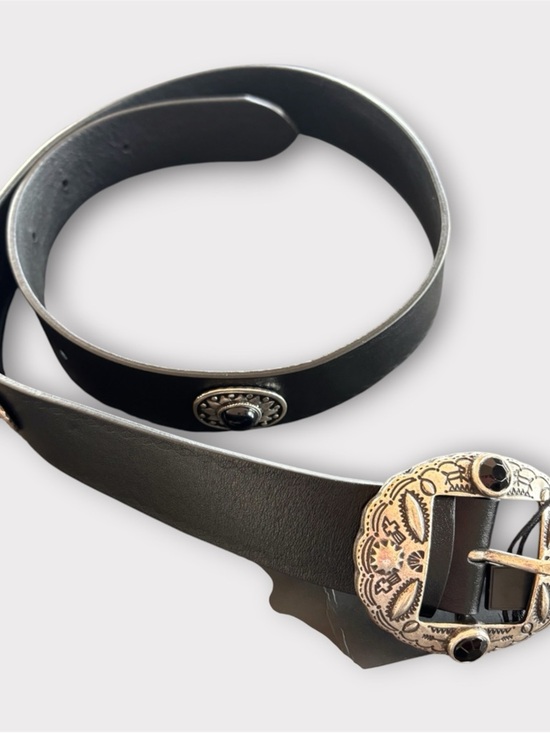 The Kooples Black Leather Belt with Decorative Silver-Tone Western Buckle main image 6